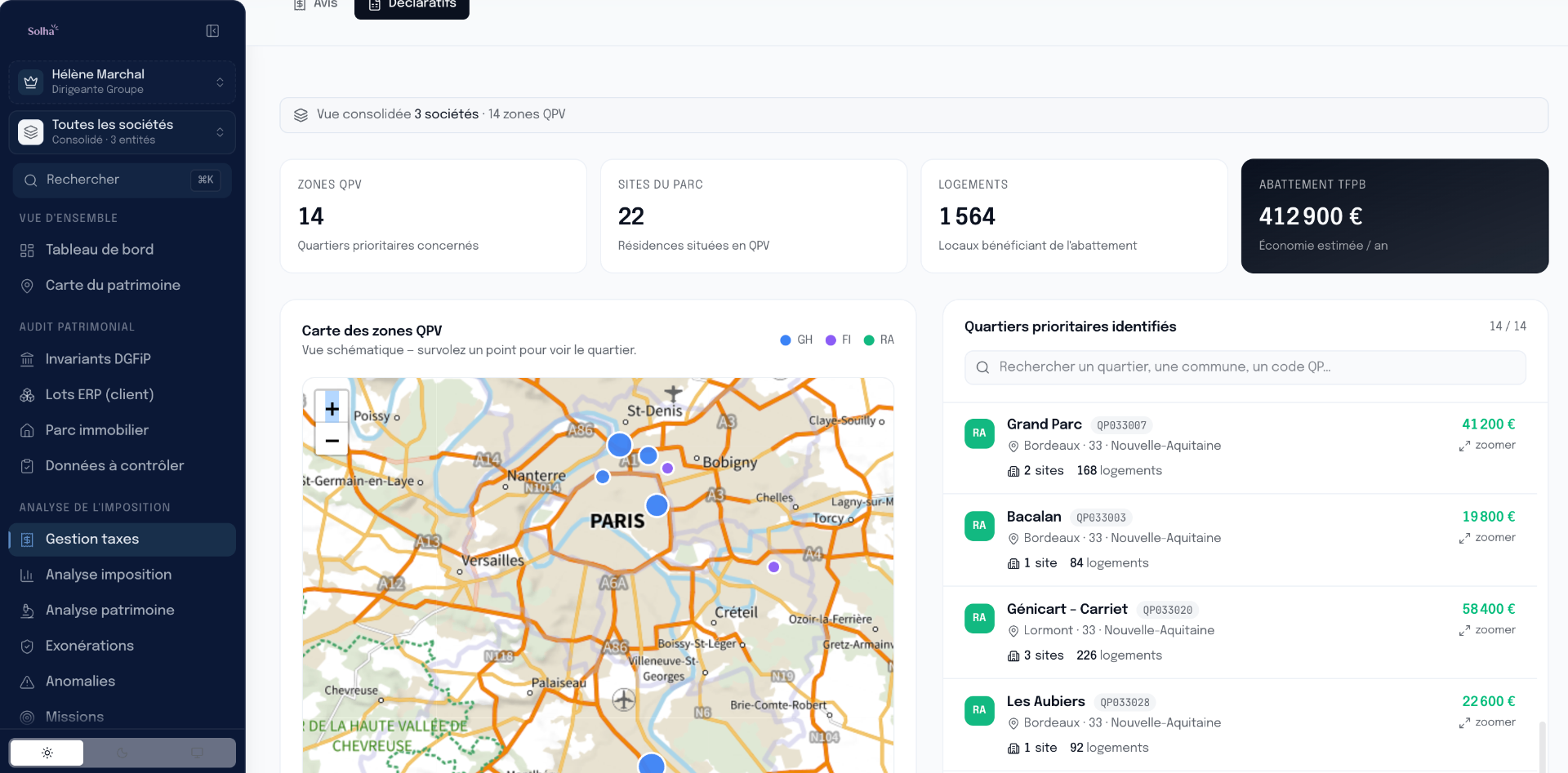 Solha — Zones QPV & abattement TFPB